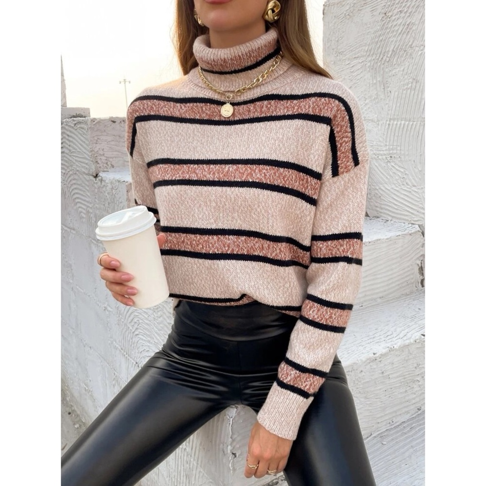 🧸 (Make an Offer!) NWOT Striped Turtleneck Drop-Shoulder Sweater